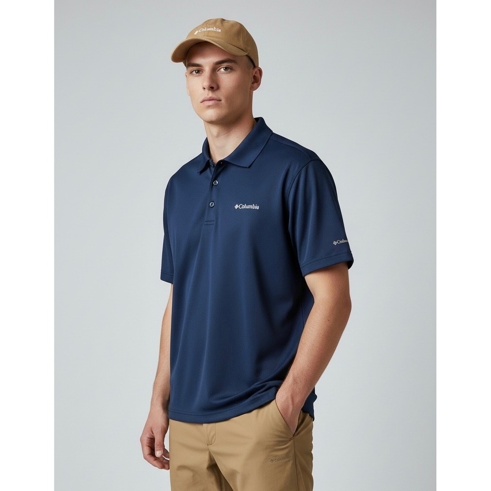 Columbia Sportswear Mens Navy Blue Short Sleeve Polo Shirt Size Large Active